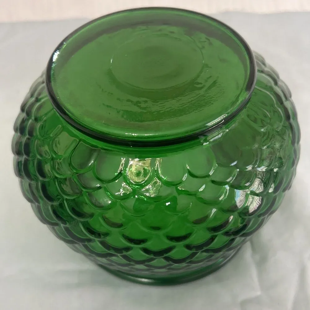 Vintage E. O. Brody Co. Forest Green Fish Scale Glass Vase Bowl 4”